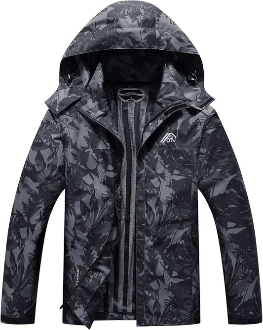 OTU Men's Lightweight Waterproof Hooded Rain Jacket Outdoor Raincoat Shell Jacket for Hiking Travel