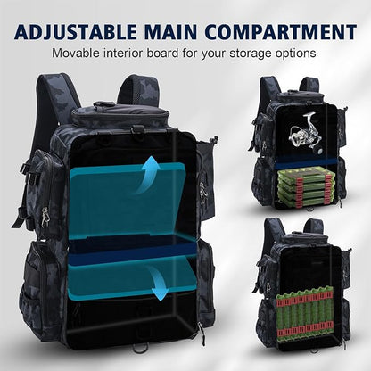 Goture Fishing Backpack with 4 Tackle Boxes,45L 600D Tackle Backpack with Rod Holders,8 Lure Pockets,Rain Cover,Large Fishing Bag Saltwater Gear Storage Bag for Camping Hiking