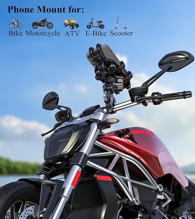 BRCOVAN Motorcycle Phone Mount Holder with Vibration Dampener, Anti-Shake Cellphone Clamp Fit Handlebars 0.5'' to 1.5'' in Diameter for Bike Bicycle Scooter ATV, Adjustable Fit 5.4-6.9'' Smartphones