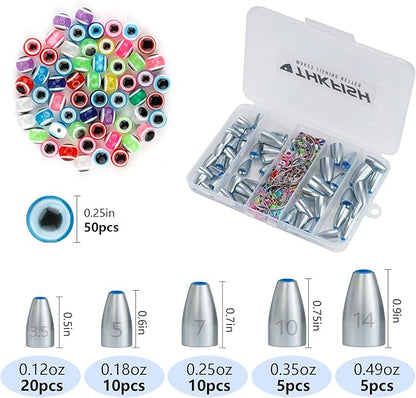 THKFISH Fishing Weights Sinkers Set, 60PCS Fishing Sinker Drop Shot Weights Kit,Drop Shot Rig Wacky Hooks for Saltwater Freshwater Bass Fishing