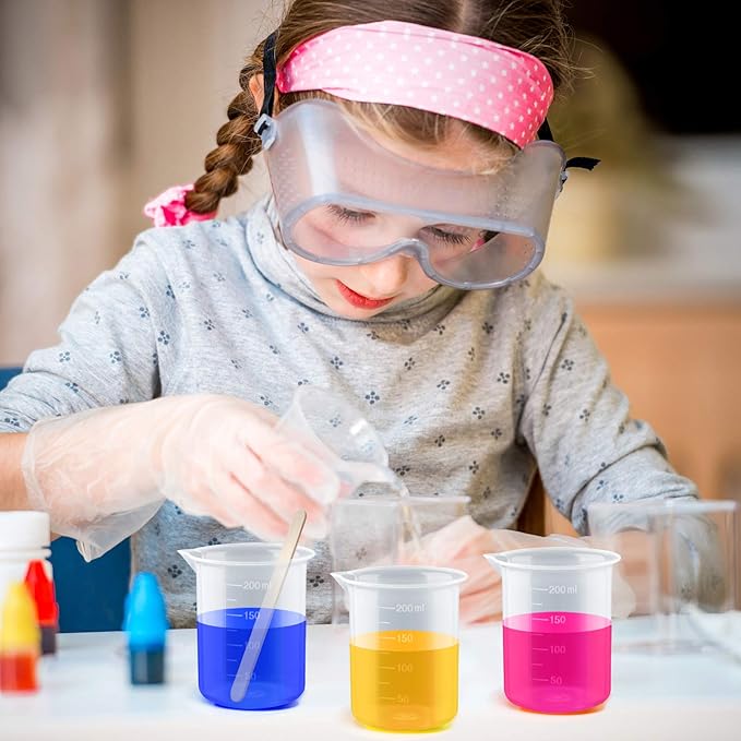 Coopay 12 Pack 200ml/6.8oz Plastic Beakers Epoxy Mixing Cups, Plastic Graduated Cups Clear Multipurpose Measuring Cups with 50 Pack Wooden Stirring Sticks for Resin, Epoxy, Stain, Mixing Paint