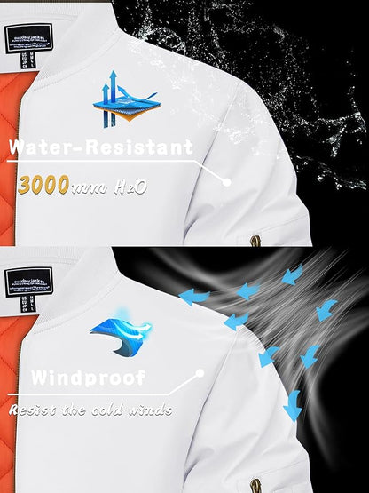 KEFITEVD Men's Jacket Casual Windproof Bomber Jackets Full Zip Windbreaker Warm Winter Padded Coats