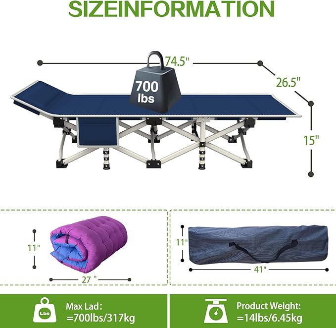 Camping Cot with Comfortable Mat 2 Pack Cots for Sleeping with Pad Heavy Duty Camping Bed Sleeping Cot with Carry Bag Folding Bed for Adults Home Office Vocation Outdoor Indoor Easy to Setup