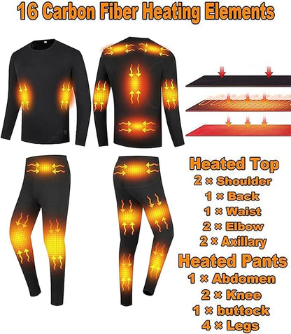Men's Heated Thermal Underwear Set 16 Heating Zones USB Charge Winter Outdoor Sports Heated thermals top and bottom set