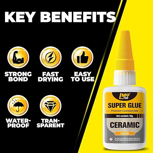 Super Glue for Ceramic, Thin Clear Liquid CA Glue for Pottery Porcelain, Fast Drying and Strong Bonding Superglue All Purpose Cyanoacrylate Adhesives for Ceramic Glass Metal Wood Leather Repairs