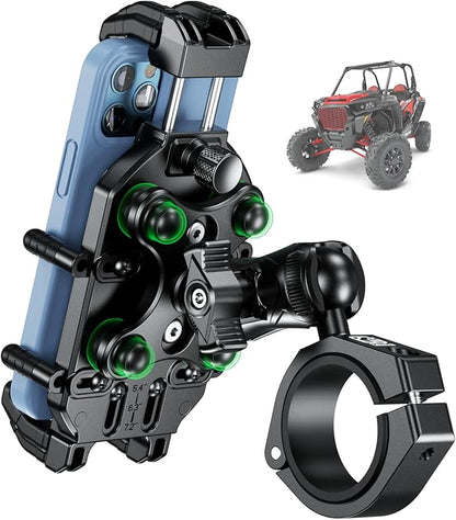 BRCOVAN Anti-Theft UTV Phone Mount Holder with Vibration Dampener & Secure Lock, Fit 1.5/1.65/1.75/1.85/2'' Roll Cage Bar, Heavy Duty, Adjustable Size, Big Phone Friendly for 5.4-7.2'' Cellphone
