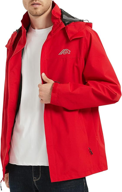 OTU Men's Lightweight Waterproof Hooded Rain Jacket Outdoor Raincoat Shell Jacket for Hiking Travel