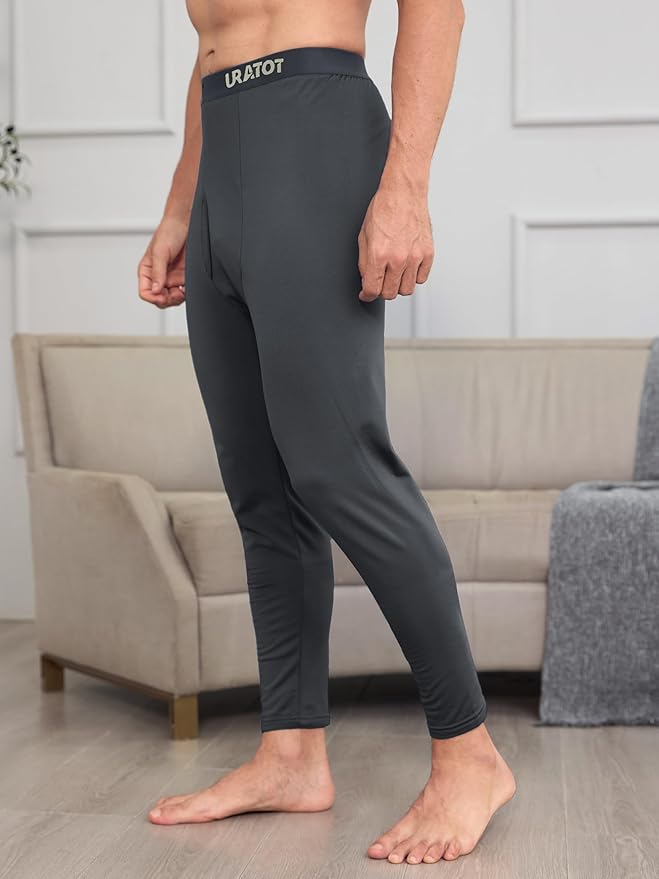 URATOT Men's Thermal Underwear Bottom Fleece Long Johns for Men Soft Warm Base Layer Thermal Pants for Cold Weather