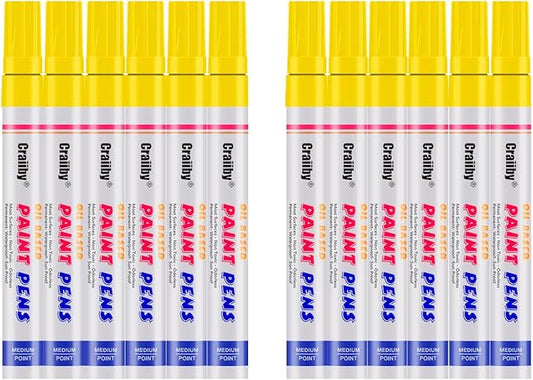 Yellow Paint Markers, 12 Pack Oil-Based Waterproof Quick Dry Permanent Paint Pen Set for Rocks Painting, Wood, Fabric, Plastic, Canvas, Glass, Mugs, Metal, Tire, Stone, DIY Craft