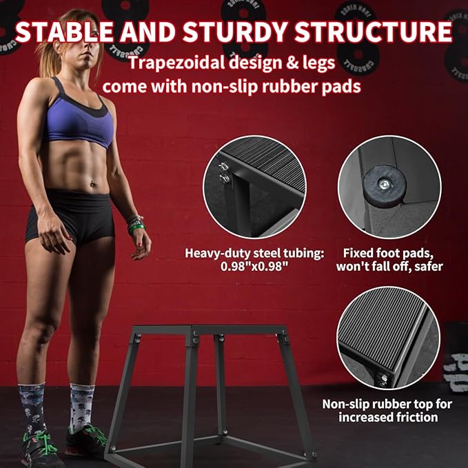 Metal Plyometric Jumping Box，12/18/24/30 Inch Steel Plyo Box for Fitness Exercise Home Gym