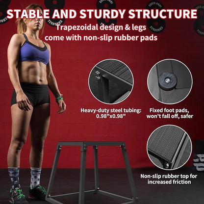 GarveeLife Plyometric Jumping Box, Steel Plyo Box for Exercise, Metal Exercise Step Up Box with Anti-Slip Surface for Home Gym Training