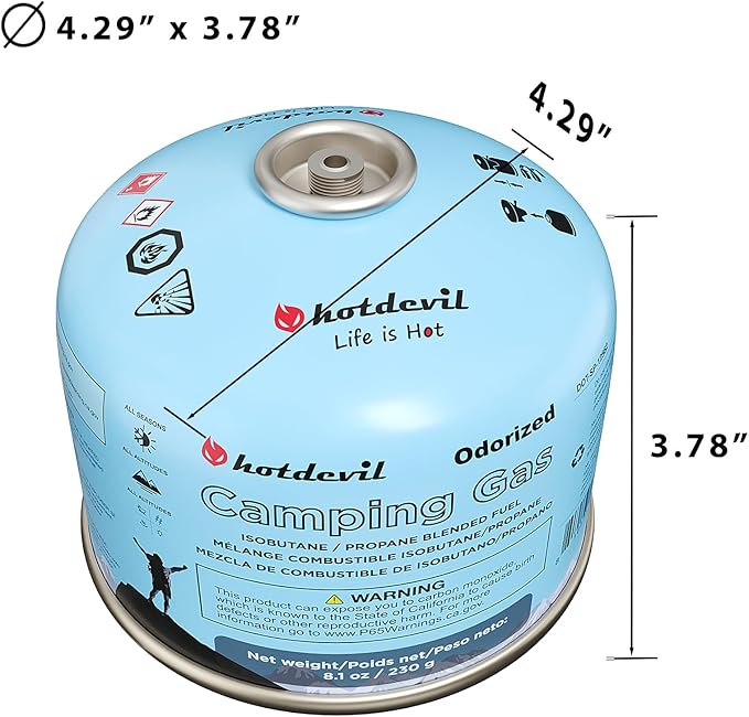 Isobutane Fuel Canister 230 Gram Camping Stove Fuel Butane Propane Blend Isobutane Fuel Canister Camping Fuel Gas Canister Suitable for ALL Seasons Efficient and High Output 8.1oz(4 packs)