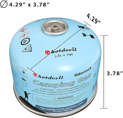 Hotdevil 230 Grams Isobutane Fuel Canister (2 packs) Camping Stove Fuel Butane Propane Blend Isobutane Fuel Canister Camping Fuel Gas Canister Suitable for All Seasons Efficient and High Output