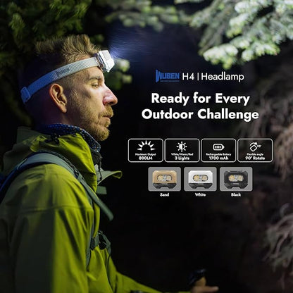 WUBEN H4 LED Headlamp Rechargeable, 800 Lumens Super Bright Head lamp, IP68 Waterproof headlamp with Motion Sensor, Headlight Flashlight 10 Modes with Red Light, for Camping Fishing& Hiking Gear