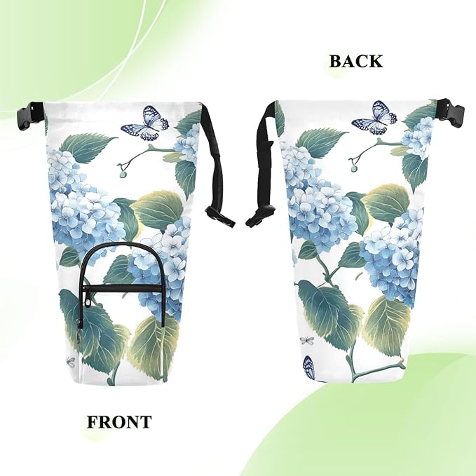 Blue Hydrangea Butterfly Water Bottle Holder with Strap Insulated Water Bottle Carrier Crossbody Bags Pouch with Phone Pocket for Travel Gym Hiking Walking Running