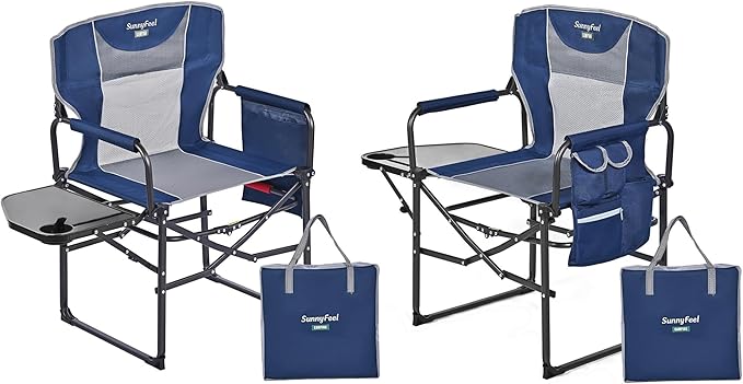 SUNNYFEEL Oversized Camping Directors Chair 2 Pack, Portable Folding Lawn Chairs for Adults Heavy Duty with Side Table,Pocket for Beach, Fishing,Picnic,Concert Outdoor, Foldable Camp Chairs