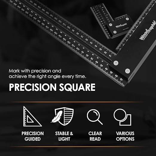 Precision Square Set – 4 Inch + 12 Inch Aluminum Layout & Marking Tools | 90° Right Angle Triangle Rulers for Woodworking | CNC Machined Framing & Measuring Squares