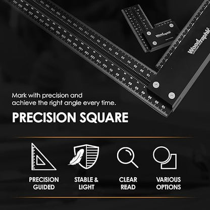 Precision Square Set – 100mm + 300mm Metric Aluminum Ruler Bundle | Triangle Layout Tools with Side Scale | 90 Degree CNC Square for Woodworking & Cabinet Making