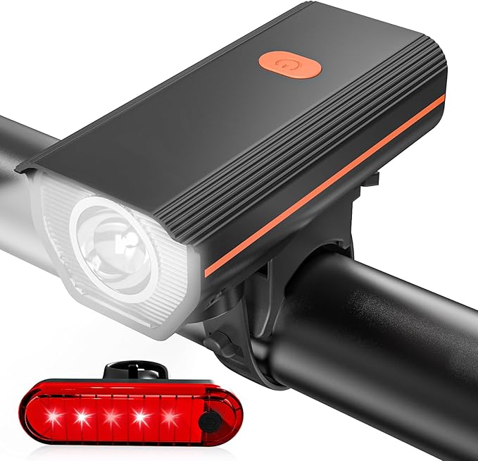 Rechargeable Bike Lights, Ultra Bright Bike Lights for Night Riding, Road Mountain Bike Accessories for Kids Adults - Headlight with Tail Light