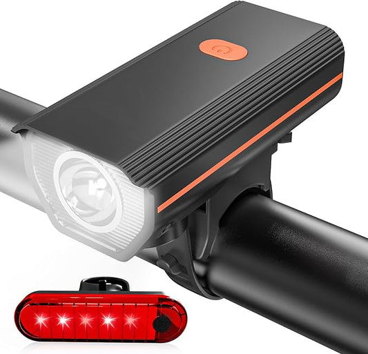 Rechargeable Bike Lights, Ultra Bright Bike Lights for Night Riding, Road Mountain Bike Accessories for Kids Adults - Headlight with Tail Light