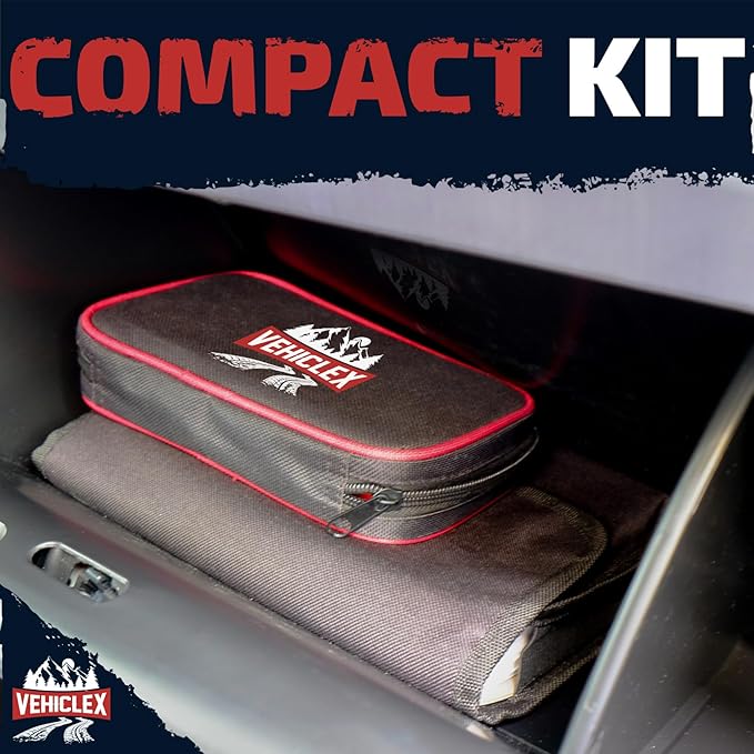 Vehiclex Tire Repair Kit for Plug and Patch with Aluminum Handled Tools - Emergency Kit with Pliers in Zippered Bag for Car, Motorcycle, ATV, Tractor, Lawn Mower