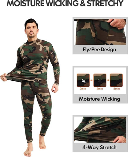 CL convallaria 2 Pack Mens Thermal Underwear Fleece Lined Long Johns Winter Base Layer Cold Weather Hunting Gear