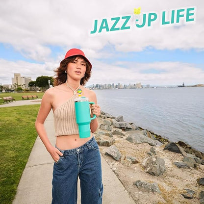 Stanley Cup Accessories Set Including 6 Pcs Silicone Spill Proof Stopper, 2 Pcs Straw Cover Cap for 9-10 mm Straws, 1 Pcs Silicone Boot for Stanley Cup 40oz & 30oz Tumbler (Tropical Teal)