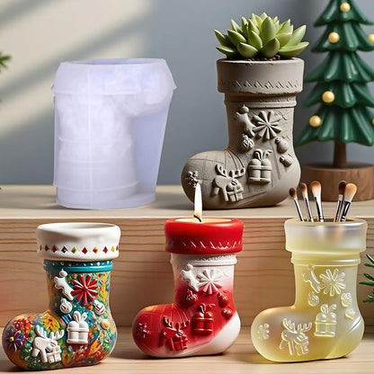 Christmas Stocking Resin Molds Silicone Molds - Reusable Classic Design for Casting with Epoxy Resin, Concrete, and Plaster to Create DIY Home Decor, Cosmetic Organizers, and Plant Pots