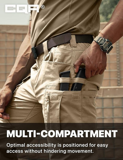 CQR Men's Flex Stretch Tactical Pants, Water Resistant Ripstop Cargo Pants, Lightweight EDC Outdoor Work Hiking Pants