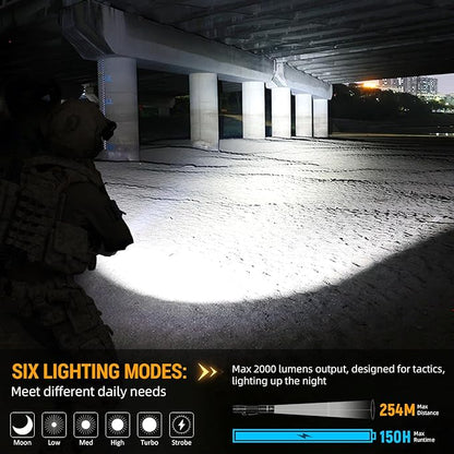 Wurkkos TD02 Led Tactical Flashlight, Super Bright Pocket Flashlights Rechargeable, 2000 High Lumens Flashlight EDC Flash Light with Type C Charging Port Tail Switch for Outdoor and Indoor Activities