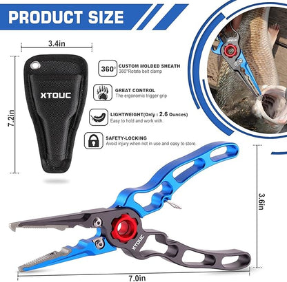 Fishing Pliers, Titanium Alloy Clamp Head Fishing Gear,Saltwater Resistant Fishing Tools, Hook Remover Braid Line Cutting and Split Ring Pliers, with Sheath and Lanyard
