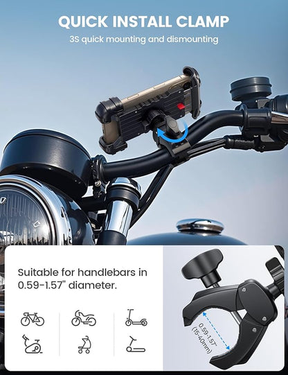 Lamicall Bike Phone Holder Mount - Motorcycle Handlebar Phone Mount Clamp, One Hand Operation, ATV Scooter Phone Clip for iPhone Air 17 16 15 Pro Max / 14 Plus, S20 and 4.7-6.8" Cellphone, Black