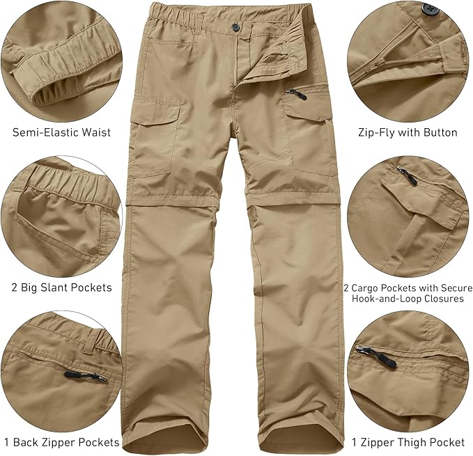 Mens Hiking Convertible Pants Quick Dry Waterproof Zip Off Lightweight Cargo Safari Fishing Work Pants Trousers with Belt