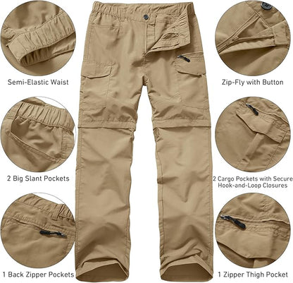 Mens Hiking Convertible Pants Quick Dry Waterproof Zip Off Lightweight Cargo Safari Fishing Work Pants Trousers with Belt