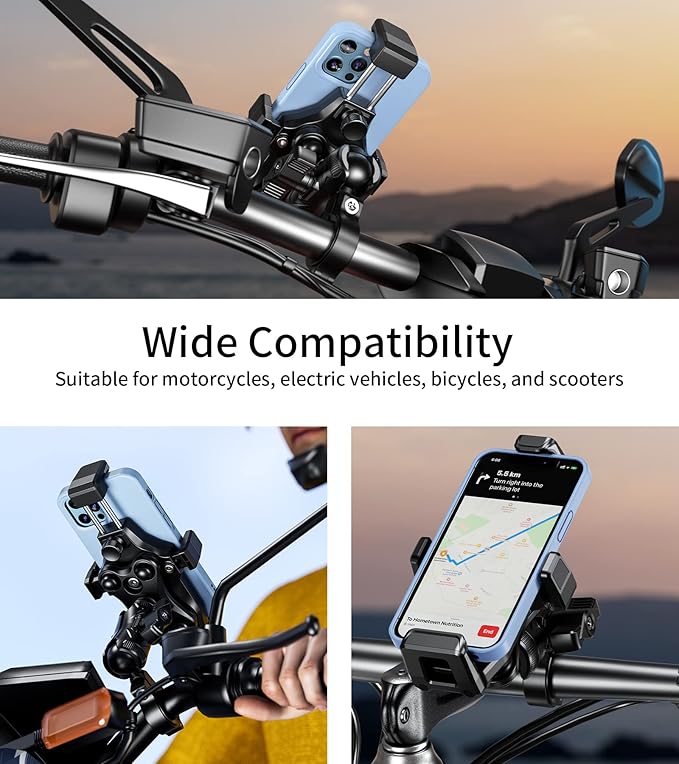 Kewig Motorcycle Phone Mount- [Vibration Dampener] [High-Speed Secure Lock] Motorcycle Cell Phone Holder, Bike Phone Handlebar Mount for 4.7-7.2" Smartphone