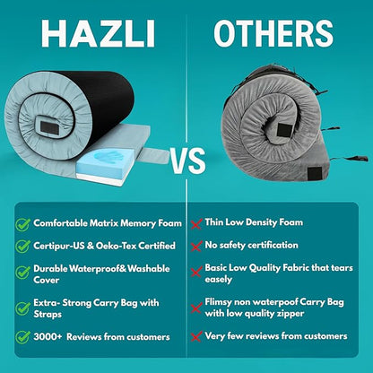Hazli Matrix Comfort-Cell Memory Foam Camping Mattress Pad - Roll Up Mattress for Adults - Portable Cot Sleeping Pad for Camping - Floor Mat or Bed Roll for Car, SUV