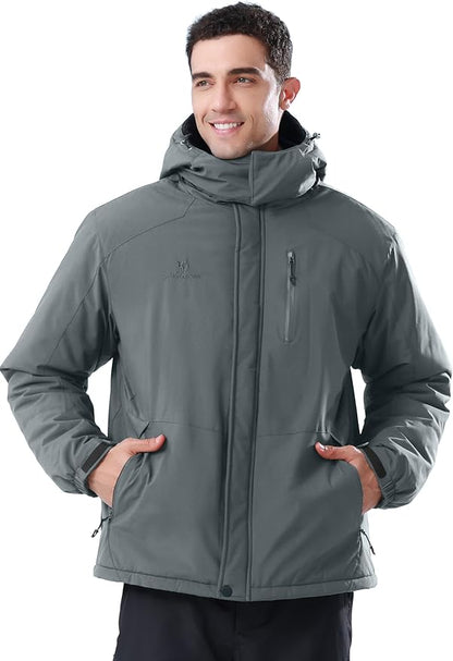 CAMELSPORTS Mens Winter Jacket Waterproof Warm Snow Ski Jackets Faux Fur Fleece Rain Coats with Removable Hood