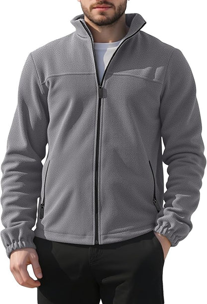 Mens Polar Fleece Jacket Full Zip Lightweight Casual Outdoor Jackets Stand Collar Warm Coats with Pockets