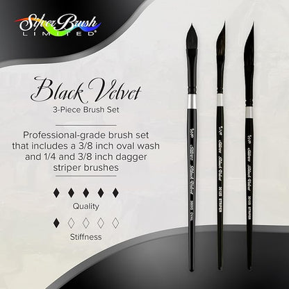 Silver Brush Limited BV-3057S Black Velvet Short Handle 3pc Stroke Set, Mixed Filament Brushes with Very Soft Tips, Professional Artist Painting Set for Watercolors, Gouache, Dyes & Silk Painting