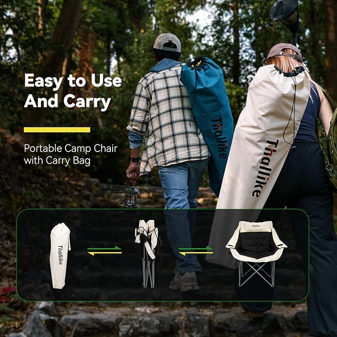 Oversized Camping Chair for Adults – Heavy Duty Folding Chair with Cup Holders, Storage Pocket & Carry Bag – Outdoor Padded Camp Chair for Camping, Backyard, Fishing & Sports – Supports 400lbs