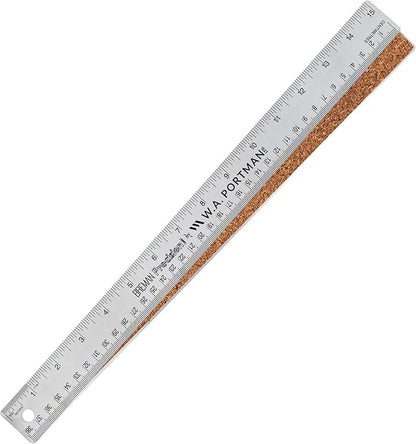 Breman Precision Metal Ruler 15 Inch Cork Back – Stainless Steel Straight Edge, Flexible Non-Slip Metal Ruler with Cork Backing – Imperial & Metric for Crafting, School, Workshop & Home Use