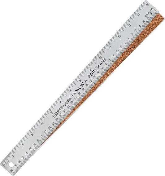 Breman Precision Metal Ruler 15 Inch Cork Back – Stainless Steel Straight Edge, Flexible Non-Slip Metal Ruler with Cork Backing – Imperial & Metric for Crafting, School, Workshop & Home Use