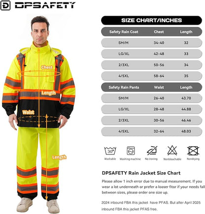 Hi Vis Safety rain Jacket，Reflective Class 3 Rain coat with Inner Mesh Lining and Pockets High Visibility Waterproof work Rain Suits for men&women（Yellow,LG/XL）