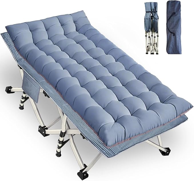 32 Inches Wide XXL Camping Cot with Mattress Oversize Folding Cot Heavy Duty Comfortable Cots for Sleeping Guest Bed with Carry Bag Portable Easy to Set-up for Home Travel Outdoor