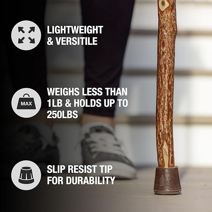 Brazos Rustic Wood Walking Stick, Twisted Sassafras, Traditional Style Handle, for Men & Women, Made in The USA