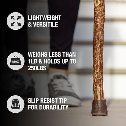 Brazos Rustic Wood Walking Stick, Twisted Sassafras, Traditional Style Handle, for Men & Women, Made in The USA