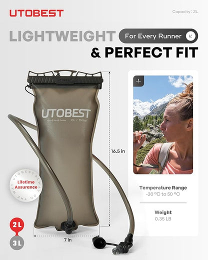 Water Bladder, Odorless Leather and Double-Layerad Water Tube Hydration Bladder, No Plastic Taste 360 Degree Rotation Bite Valve Water Reservoir