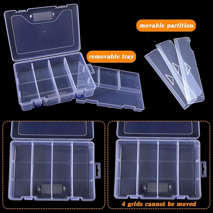 6 Pack Fishing Tackle Box Organizer Storage Clear Fishing Box with Movable Tray Plastic Waterproof Compartment Organizer for Lure Container Craft Beads Jewelry