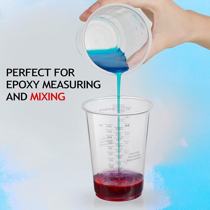 Yunsailing 300 Pieces 8 oz Plastic Measuring Cups With 300 Wooden Mixing Sticks, Disposable Measuring Cups for Epoxy Resin, Liquid, Paint, Cooking and Baking