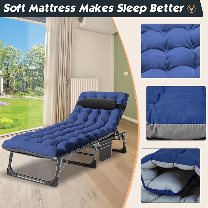 MOPHOTO 5-Position Folding Cot, Portable Outdoor Folding Chaise Lounge Chair for Sun Tanning, Perfect for Pool, Beach, Patio Sunbathing